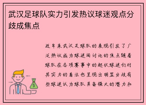 武汉足球队实力引发热议球迷观点分歧成焦点